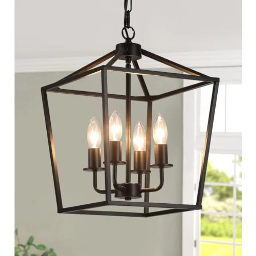

UL Listed Industrial 4 Light Lantern Chandelier Ceiling Light Fixtures Farmhouse Metal Cage Rustic Geometric Pendant Light for