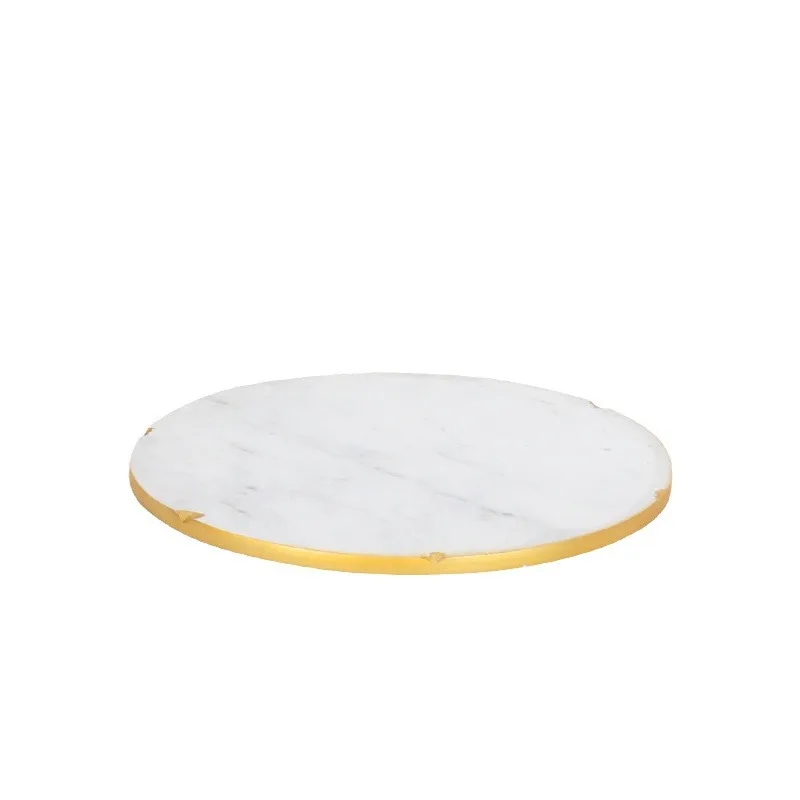 Nordic INS natural marble gold edge round tray, west point display tray