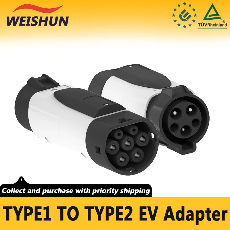 Type1 To Type2 EV Adapter SAE J1772 To IEC 62196-2 AC 32A 7KW EVSE Convertor For European Standard Car