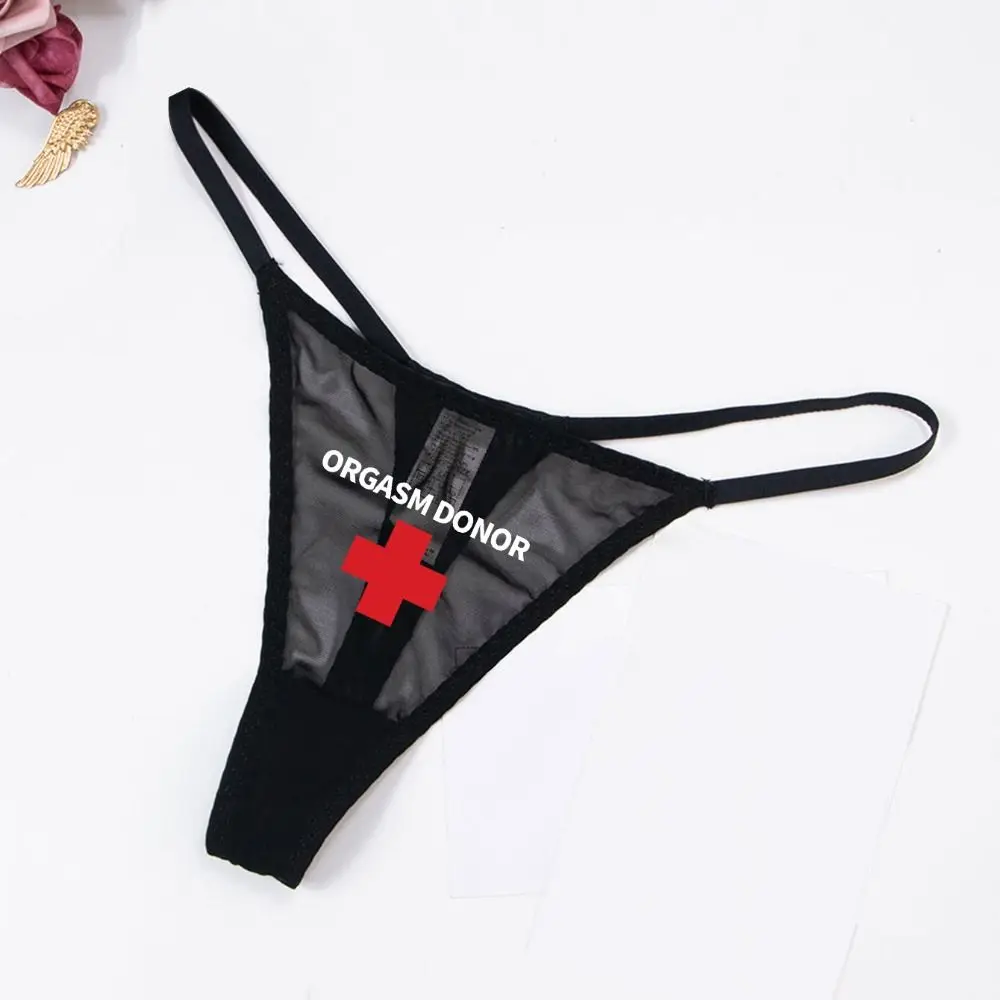 Tanga de malla Sexy de Color sólido transparente con estampado de letras, calzoncillos sexis con cuerdas G, ropa interior con espalda en T de cintura baja