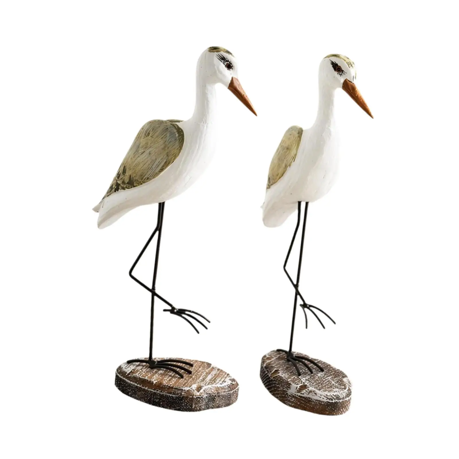 2x Wooden Seagull Sculpture Coastal Decor Collection Desktop Figurine Bird Statue for Office Fireplace Home Bookshelf Balcony