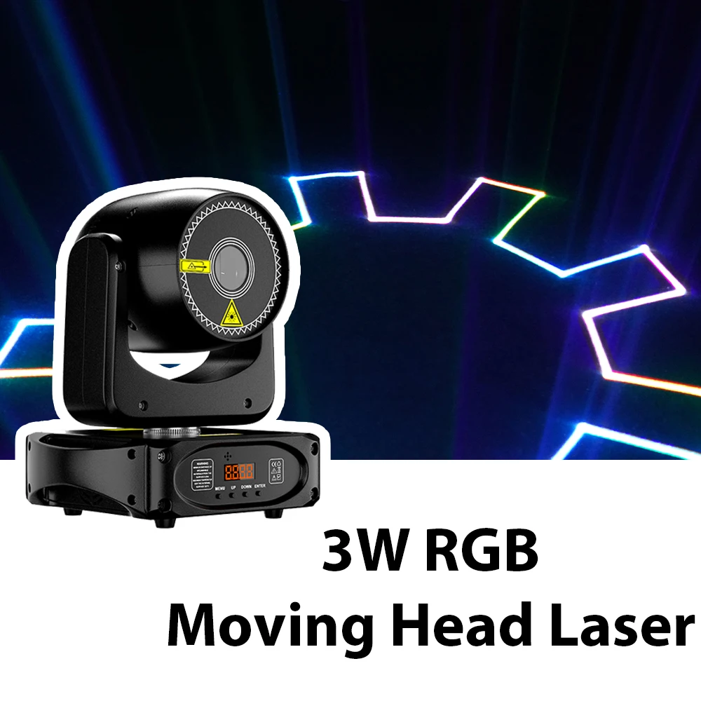 Luce laser a testa mobile da 3 W con illuminazione di animazione DMX512 per scanner da palco per spettacoli di luci da concerto per feste di nozze in discoteca DJ