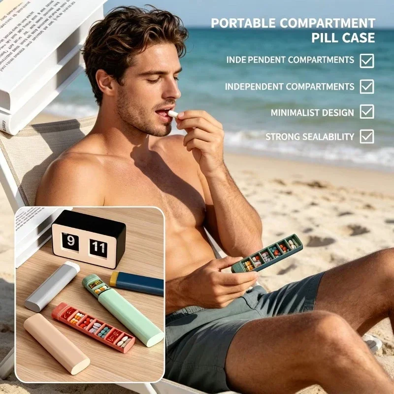 

Portable 7-Day Medicine Box Sub-Packing Travel Pill Organizer Storage Container Compact Daily Medication Reminder Case
