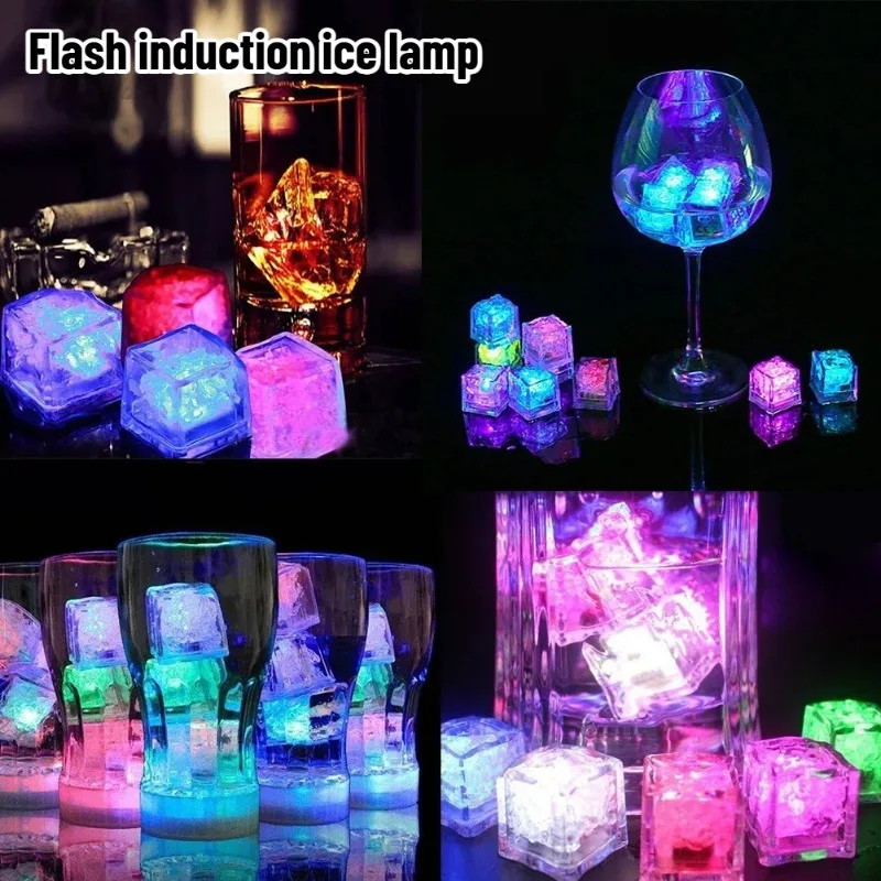 12-96PCS Glowing LED Ice Cubes Rainbow Flash Waterproof Drink Lights for Wedding Party Bar Champagne Tower Decor Use