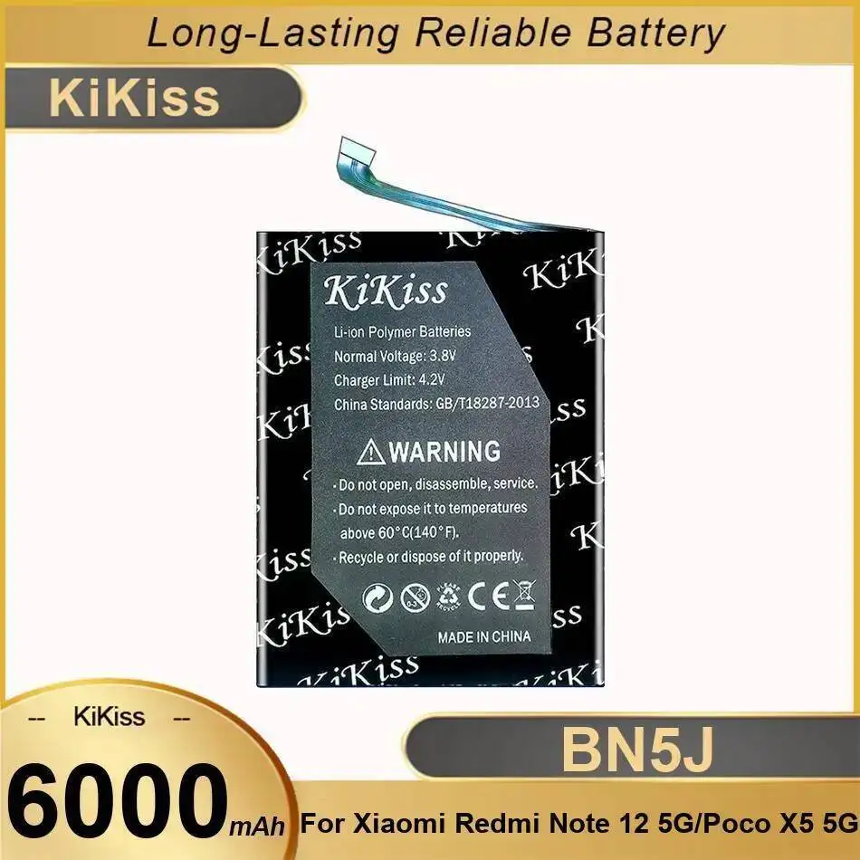 

Стабильный аккумулятор мобильного телефона BN5J 6000 мАч для Xiaomi Redmi Note 12 5G Poco X5, долговечный