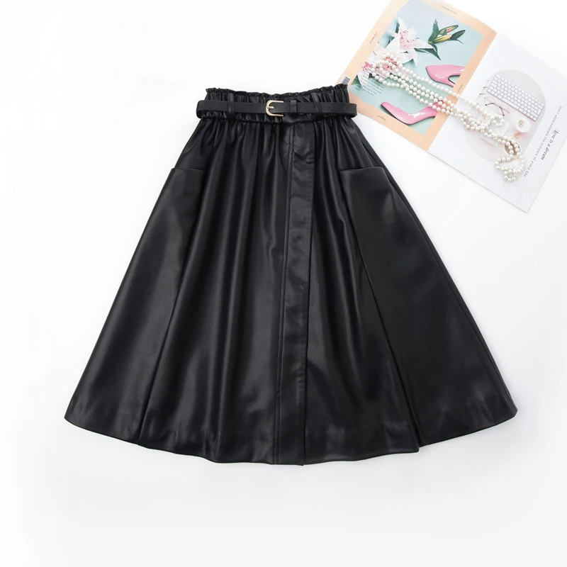 

eepskin Leather A-Line Skirt High Waist Women's Faion Spring Autumn Season Simple Sle Commute eep Leather Skirt