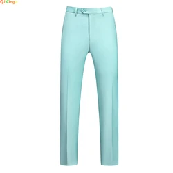 Light Gree Men's Middle Waist Pants, 25 Color Choice, Elegant Office Men Trouser, Modest Green Pink Yellow Asian Size M-6XL