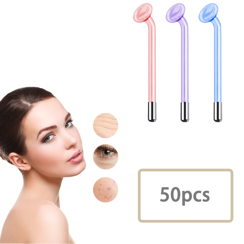 50pcs High Frequency Electrotherapy Wand Mushroon Facial Body Glass Electrode HF Tubes Neon Argon Violet Skin Care Tool