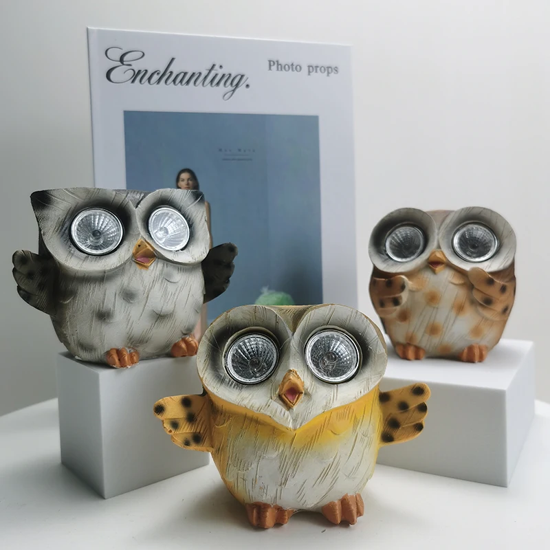 3pcs Table Art Home Decor Sculptures Statuette Resin Room Ornaments Decoration Figurines For Interior Statues Owl Solar Light