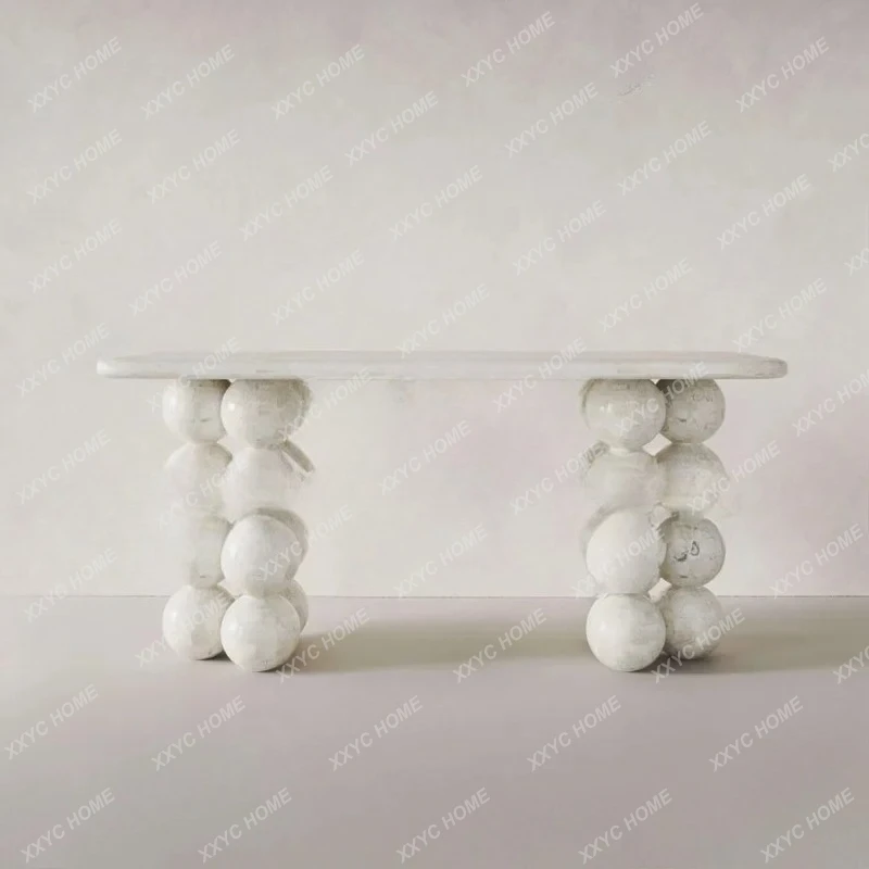 Medieval natural marble console table designer living room against the wall entrance table side table