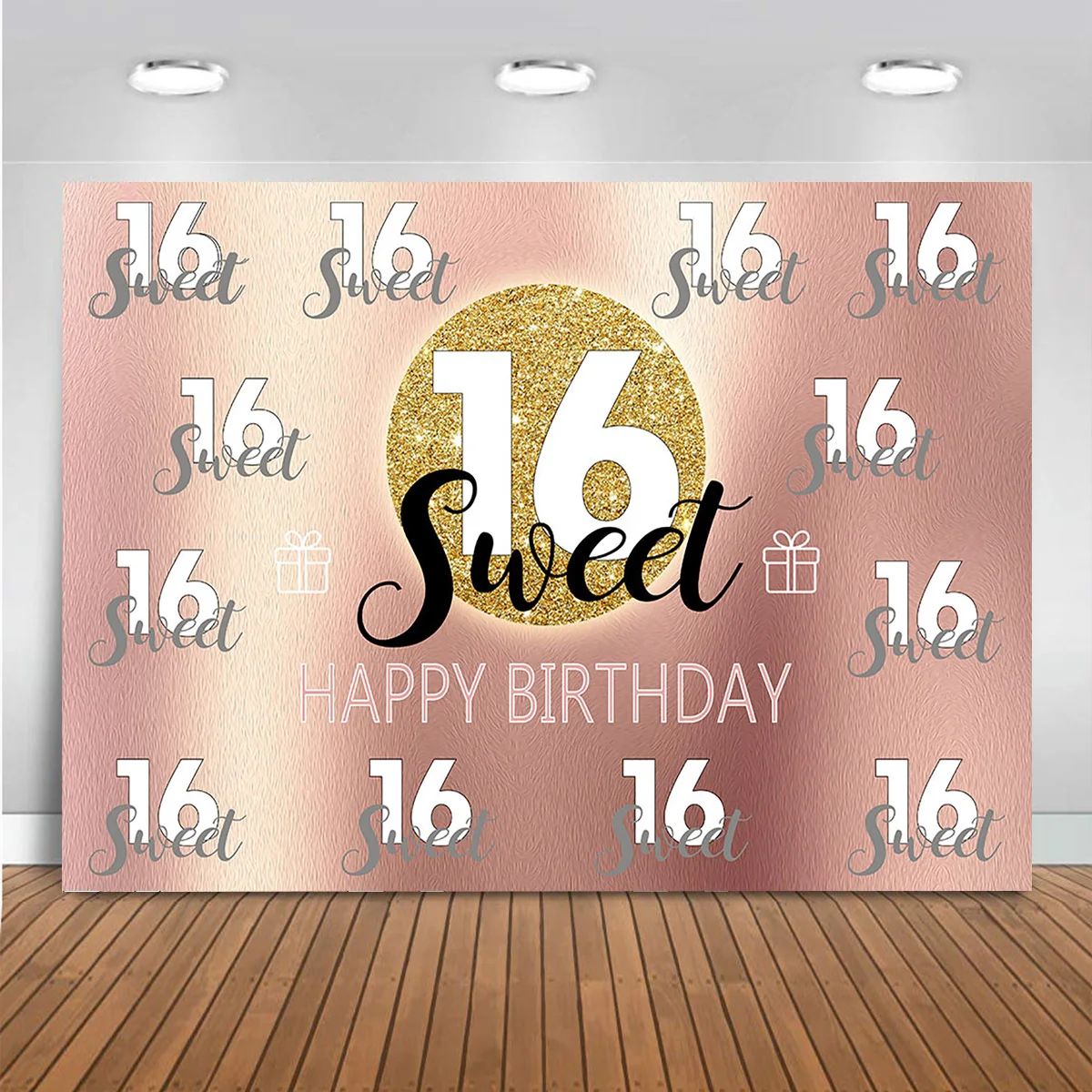 Mocsicka Rose Gold Sweet 16th Birthday Party Backdrop Princess Girl Step and Repeat Background Sixteen Birthday Party Decor