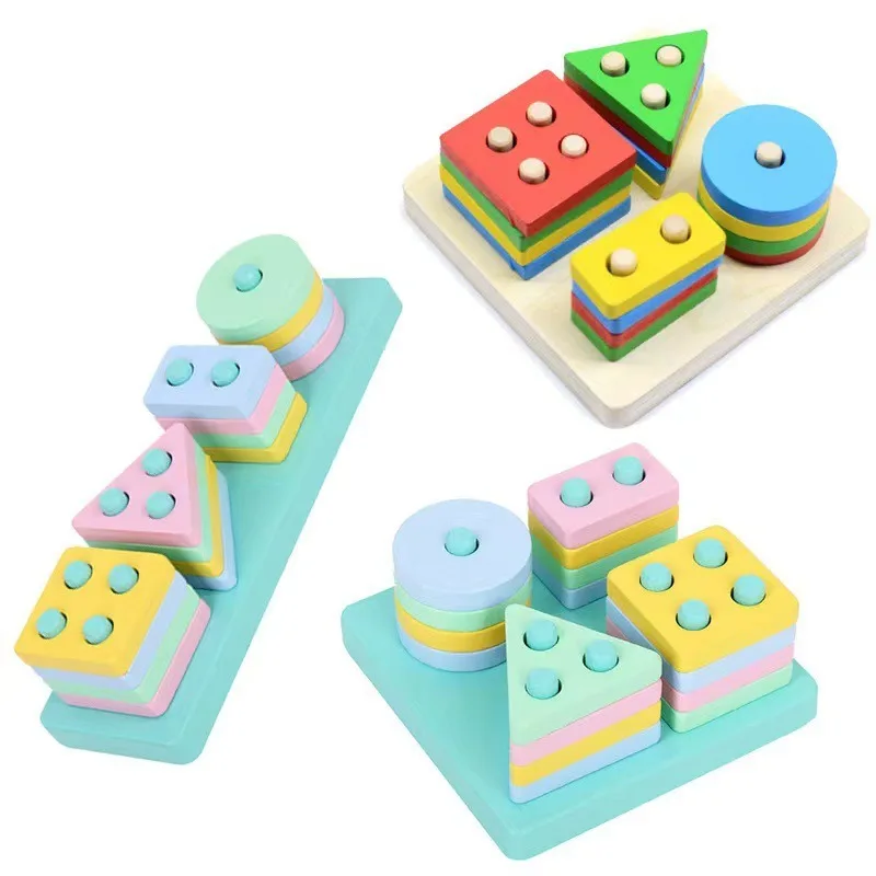 Montessori Wooden Sorting and Stacking Toys Preschool Color Perception Training Action Ability Cultivation Color Matching Game