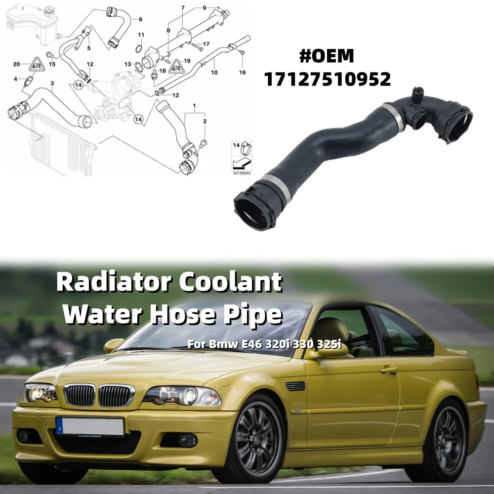 For Bmw E46 320i 330 325i Radiator Coolant Water Hose Pipe Replacement 17127510952 Car Engine Cooling System Hoses Accessories