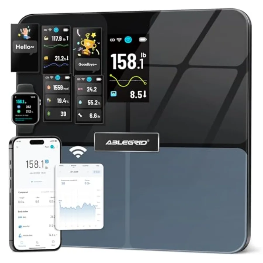 

Smart WiFi Digital Bathroom Scale for Body Weight, Auto-Rotating TFT Display Body Fat Scale with BMI Muscle Mass, 500lb High Ca
