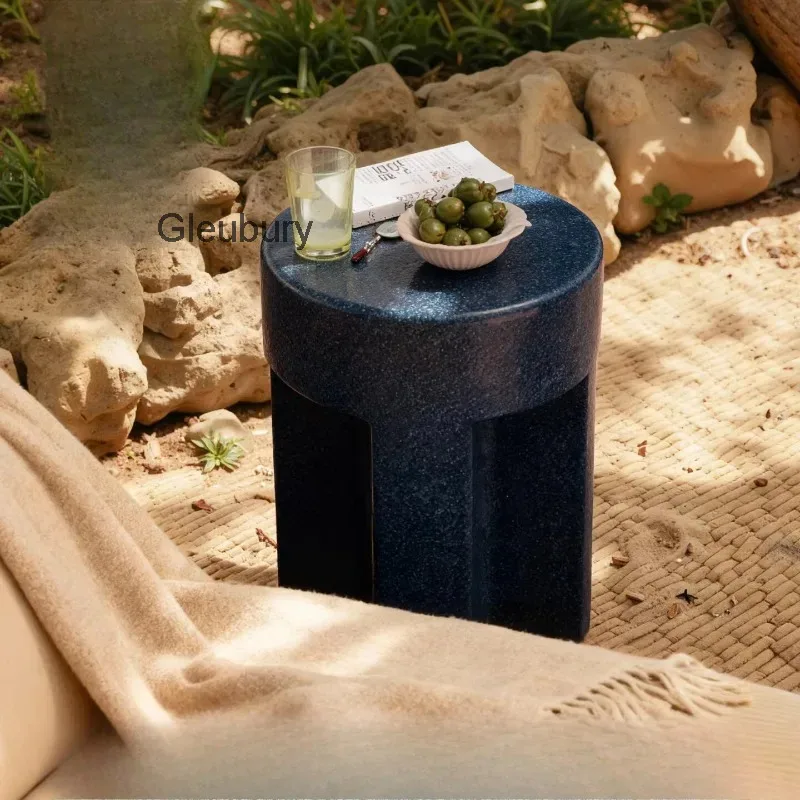 Creative Terrazzo Round Accent Side Table, Sculptural Outdoor Patio End Table, Coffee Table for Garden, Living Room & Home Decor