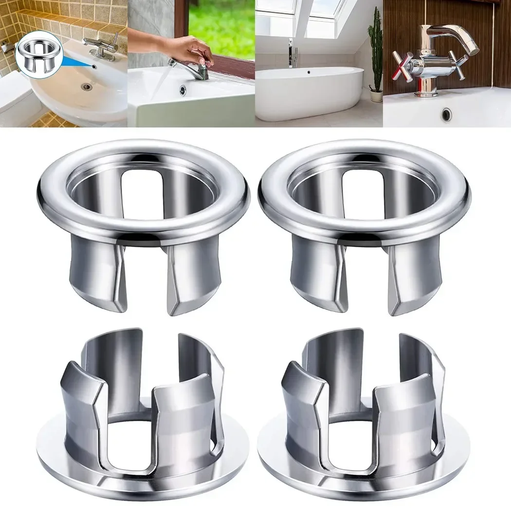 4pcs Sink Overflow Cover Rings ABS-Plastic Chrome Hole Round Drain Cap Bathroom Kitchen Basin Insert Replacing Accessories