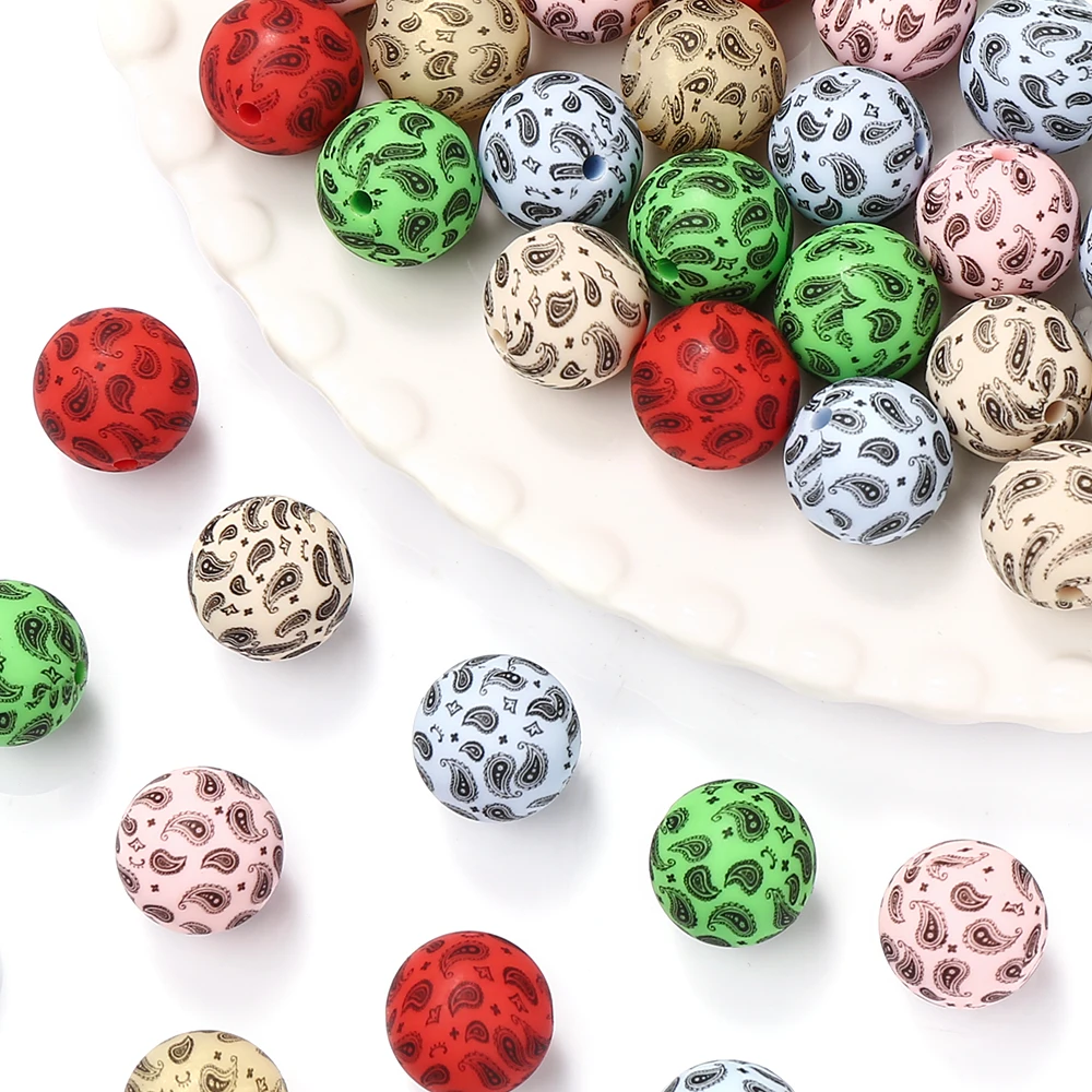 

10Pcs 15mm Round Leopard Print Silicone Teether Beads Food Grade DIY Bracelet Baby Pacifier Chain Teething Teethers Accessories