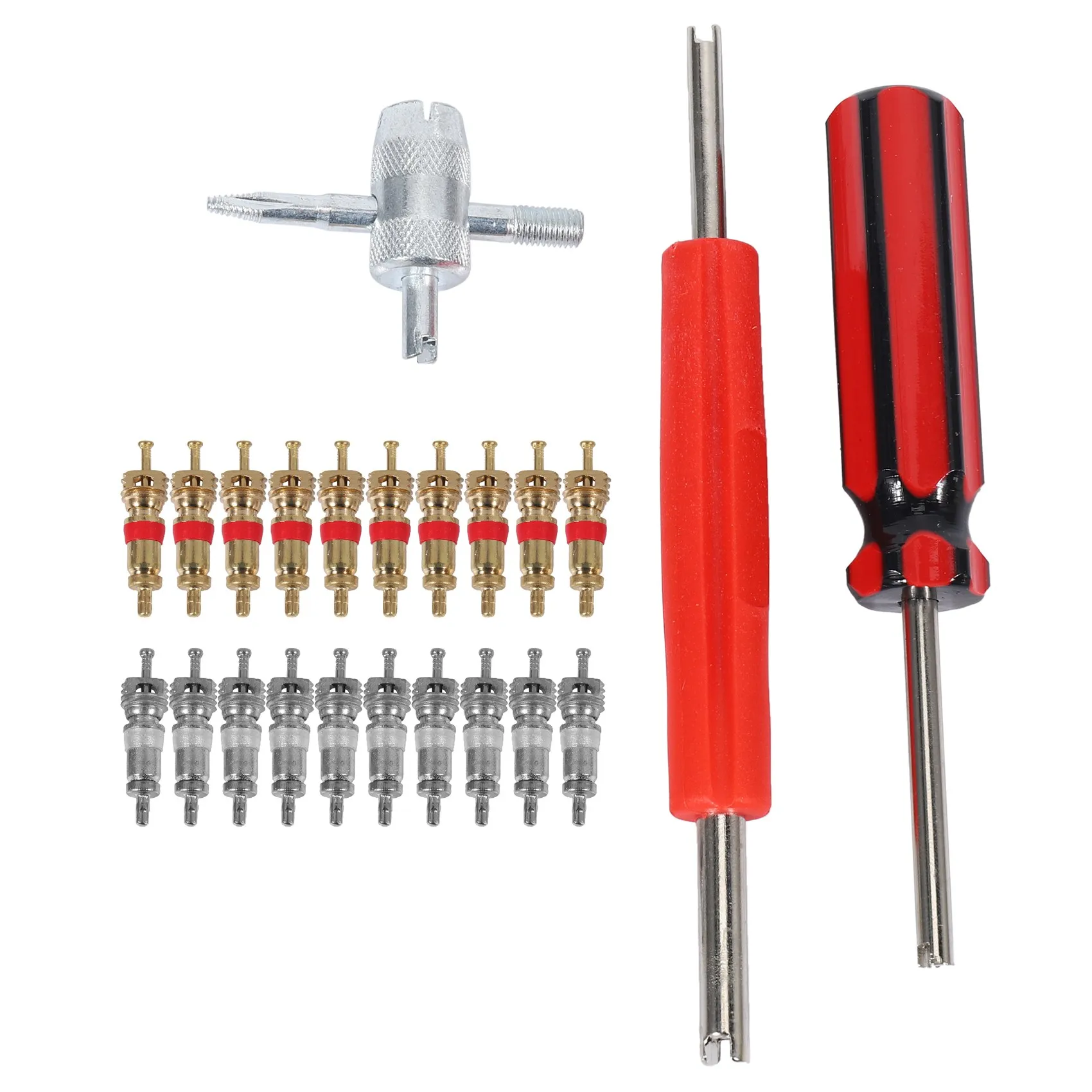 

Valve Core Tool Set 20Pcs Valve Cores, 4-Way Valve Tool, Dual Single Head Valve Core Remover, Tire Repair