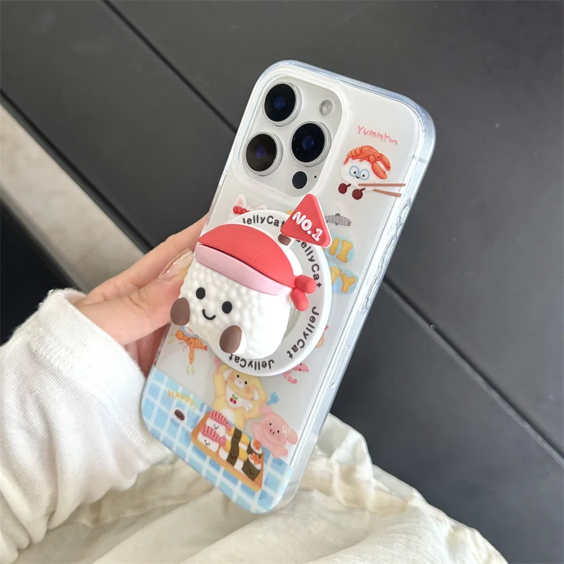 เคสโทรศัพท์แม่เหล็กแบบซูชิเกาหลีน่ารัก สำหรับ iPhone 17 Pro 14 15 16 Pro Max พร้อมขาตั้ง Magsafe เคสคาวาอี้ 17Pro Capa