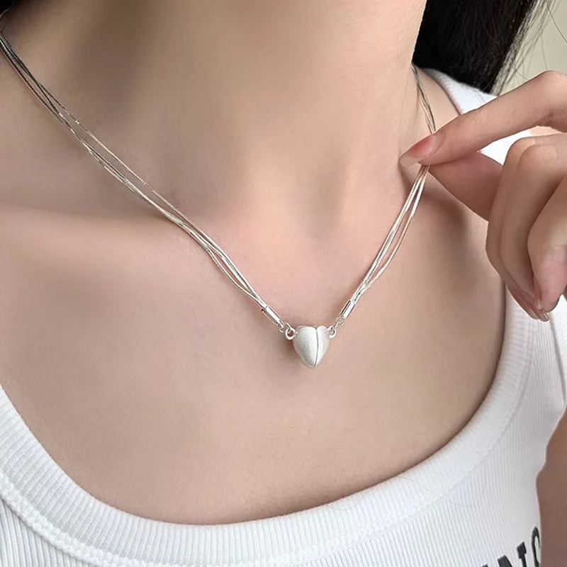 925 Sterling Silver Necklace Heart Matte Punk Magnet Snake Multi Chain for Women Girl Jewelry Gift Dropshipping Wholesale