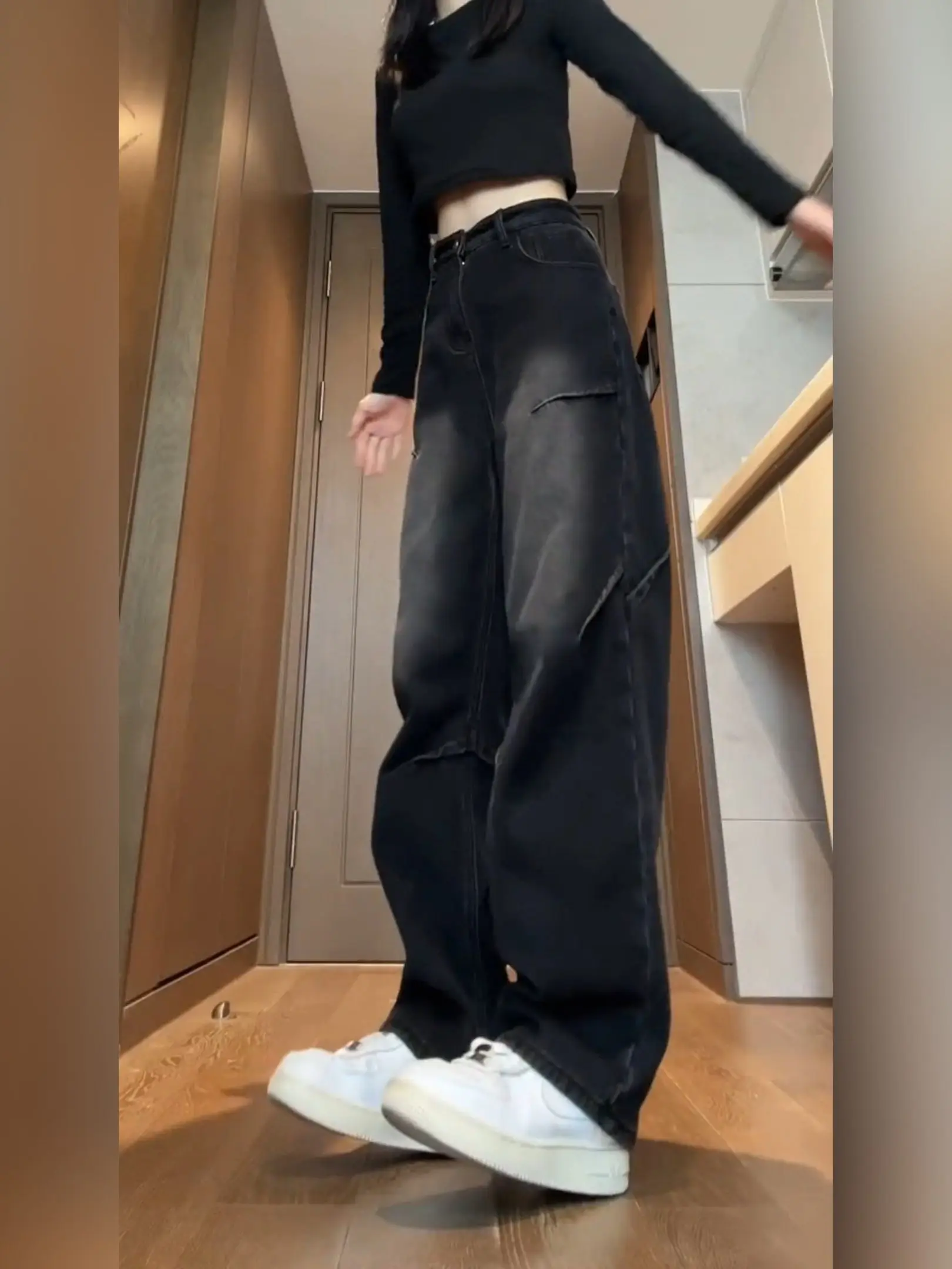 

Retro Waed Blue Workwear Denim Jeans Straight Leg Wide Leg Pants Men Women Spring Season American Deconstructed Tailoring