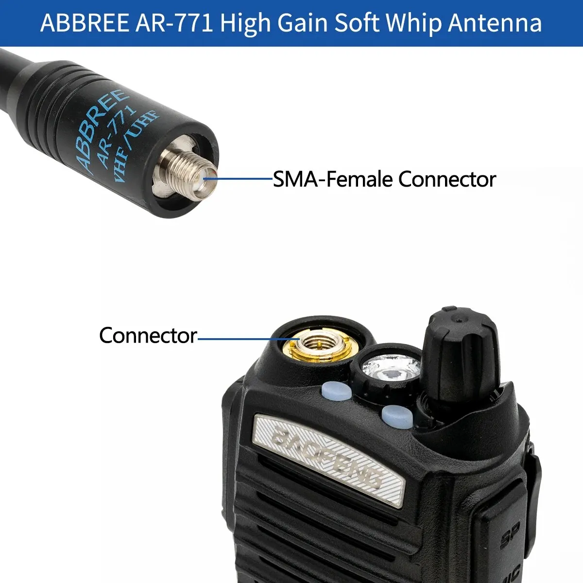 ABBREE AR 771 SMA 암 안테나, 듀얼 밴드, Baofeng UV 5R S9PLUS UV 13 21Pro Quansheng UV K5 워키토키 NA771, 144 MHz, 430MHz