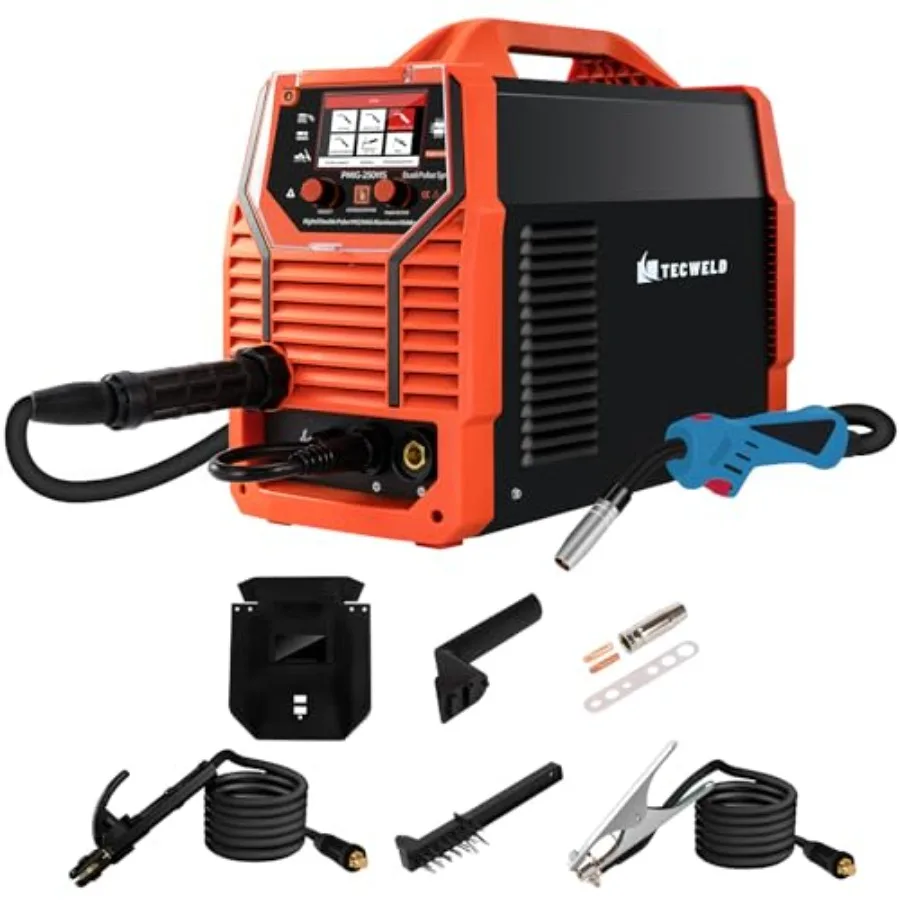 

250A 220V 7-in-1 MIG Welder for Industrial Use Aluminum Alloy Housing Black/Gray Double Pulse Large LED Display Gas/Gasless Flu