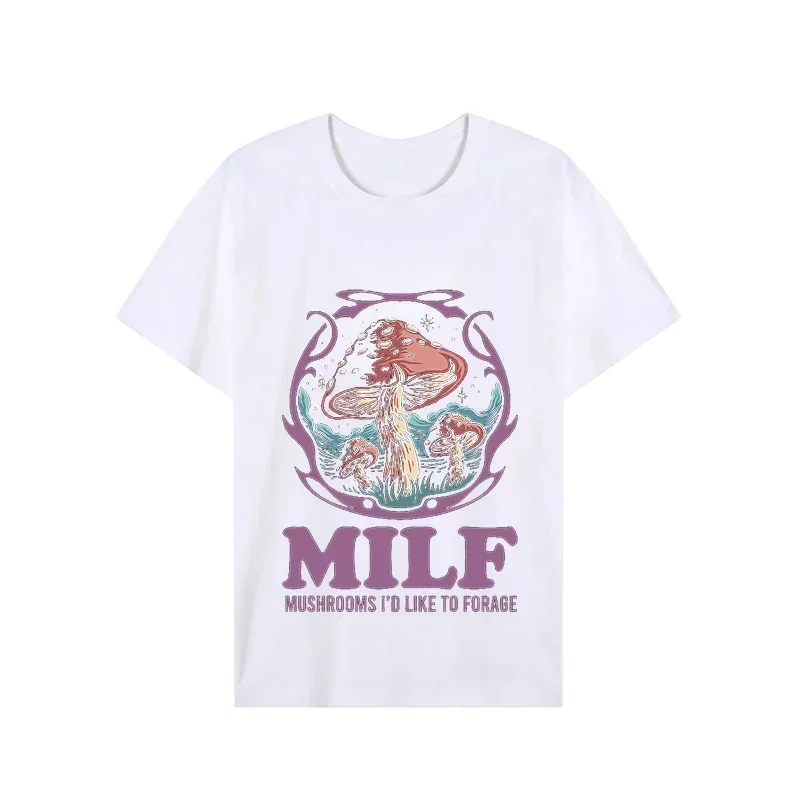 Summer Vintage Men\'s T-shirt Streetshirt MILF Mushrooms I\'d-Like To Forage Funny Mushrooms T-shirt for Men Short Sleeve Clothing