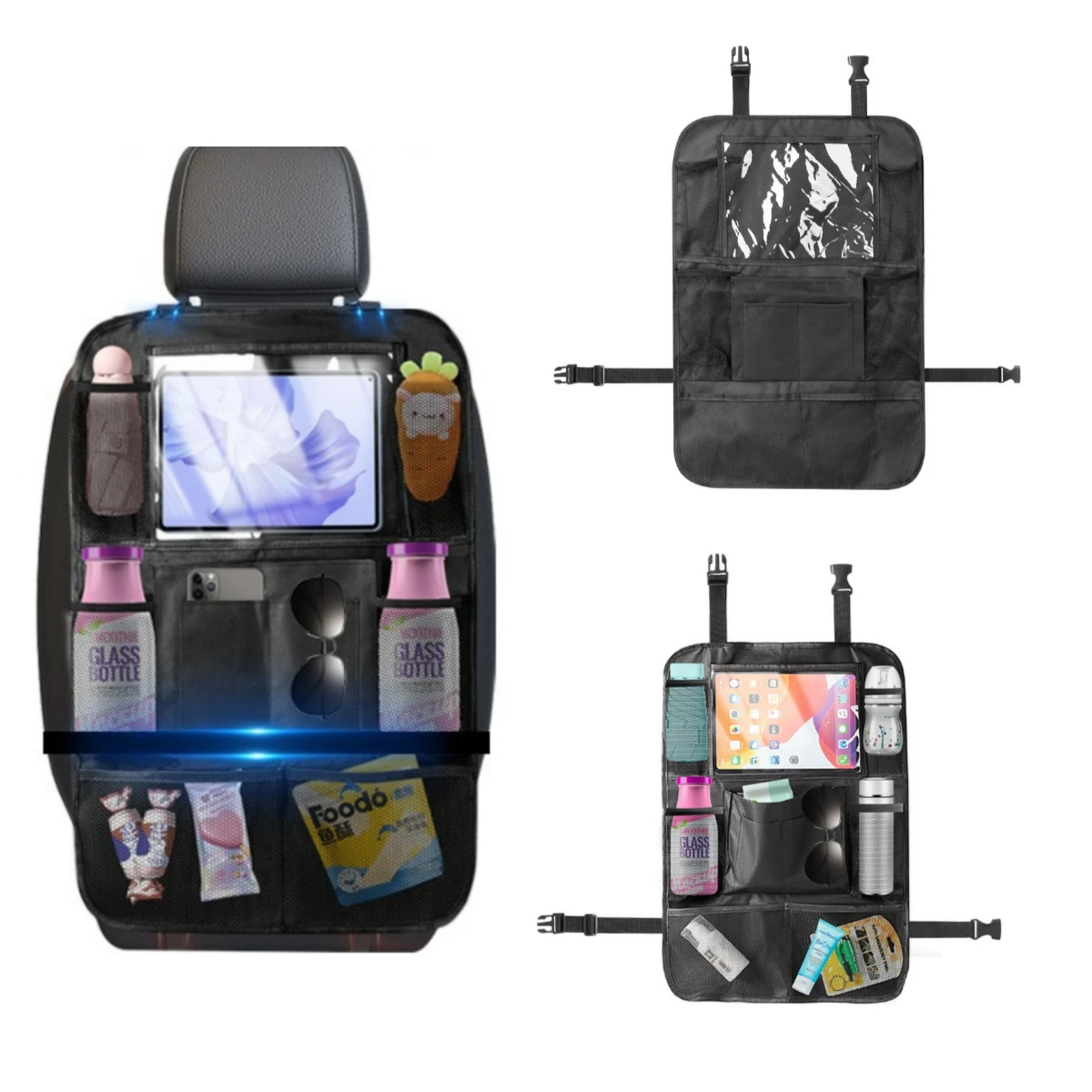 Multi-Pocket Car Seat Back Storage Bag with Tablet Holder Oxford Snack Toy Car Organizer Anti-kick Auto Storage Hanging Bag