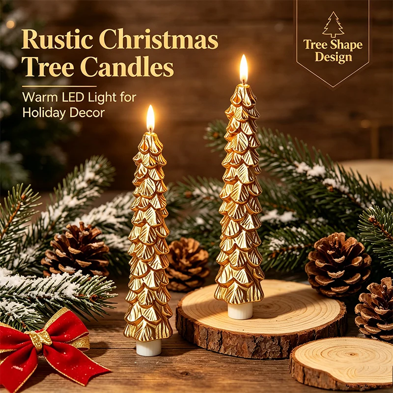 1PC Battery Powered Christmas Tree LED Candle Light, Flickering 3D Flame Electronic Candlestick for Holiday Decor & Gift