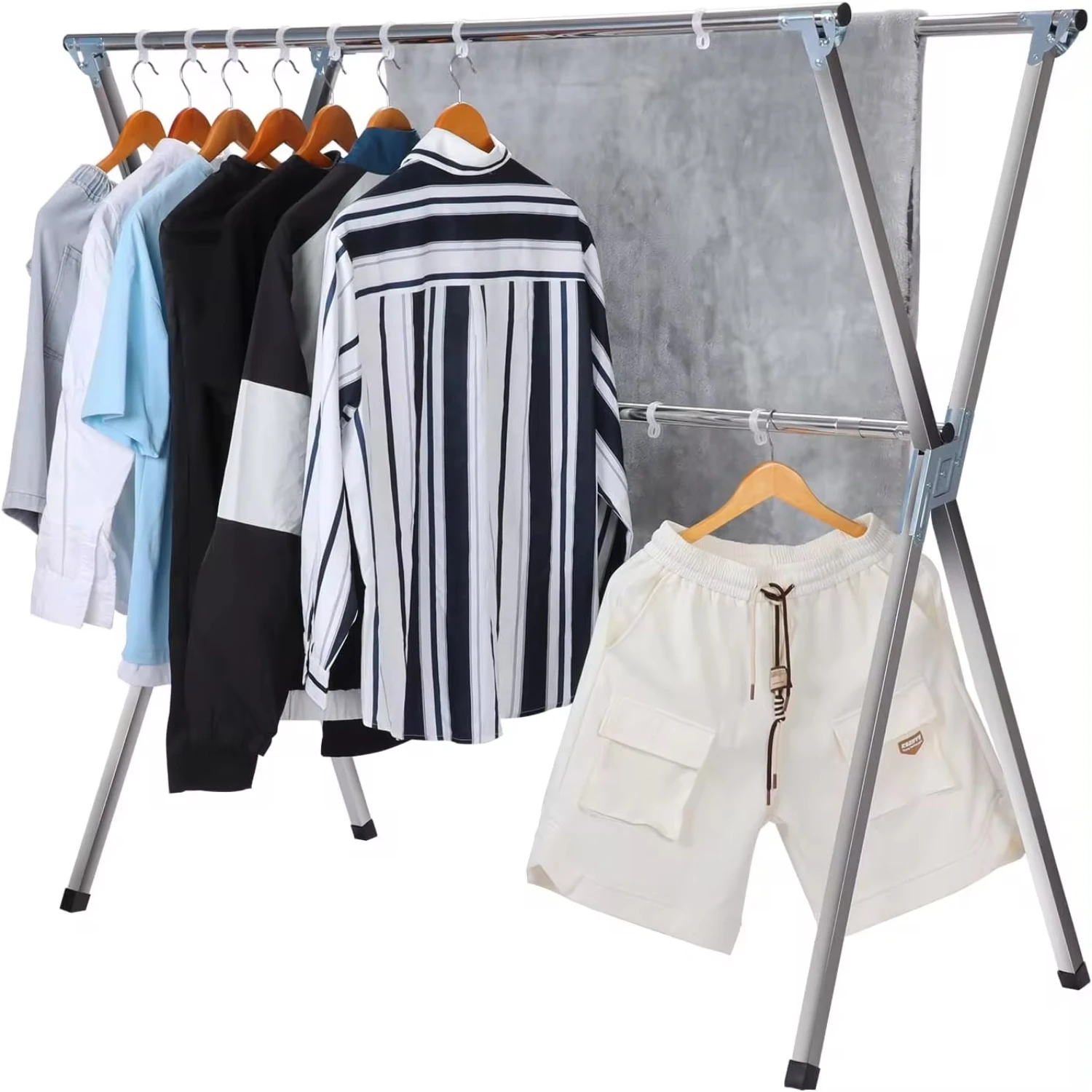 

Household Non-slip Foldable Clothes Drying Rack Holder Rust-resistant Clothing Coat Stainless Steel Shelf Hanger with