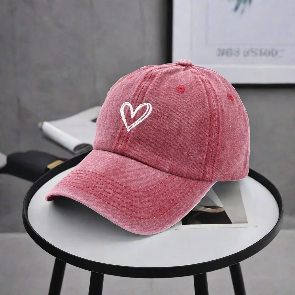 Summer Hat Women Embroidered Peach Heart Wash Denim Baseball Cap Men Casual Korean Version Thin Couple Soft Top Duck Hat Male