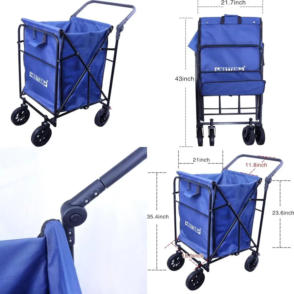 عربات خدمة MATTAM قابلة للطي للتعامل مع المواد، سعة وزن 265 رطلاً، 21 لتر × 18.9 عرض × 35.4 ساعة، أزرق #1