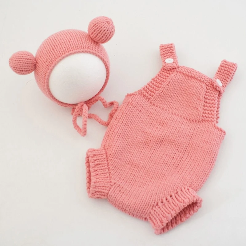 Baby Photoshoot Props Costume Set Jumpsuit & Bear Ear Hat Newborn Photo Props Photography Clothes Photosudio Accessories