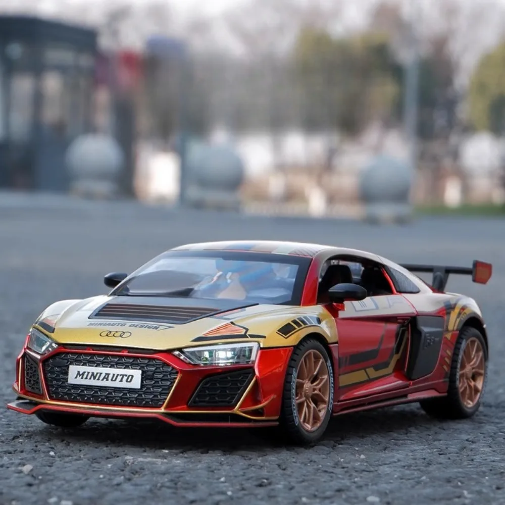 1:24 Scale R8 Racing Car Model Toy Alloy Diecast Vehicles Simulation Light Sound Rubber Tires Sports Cars Models for Kids Gifts