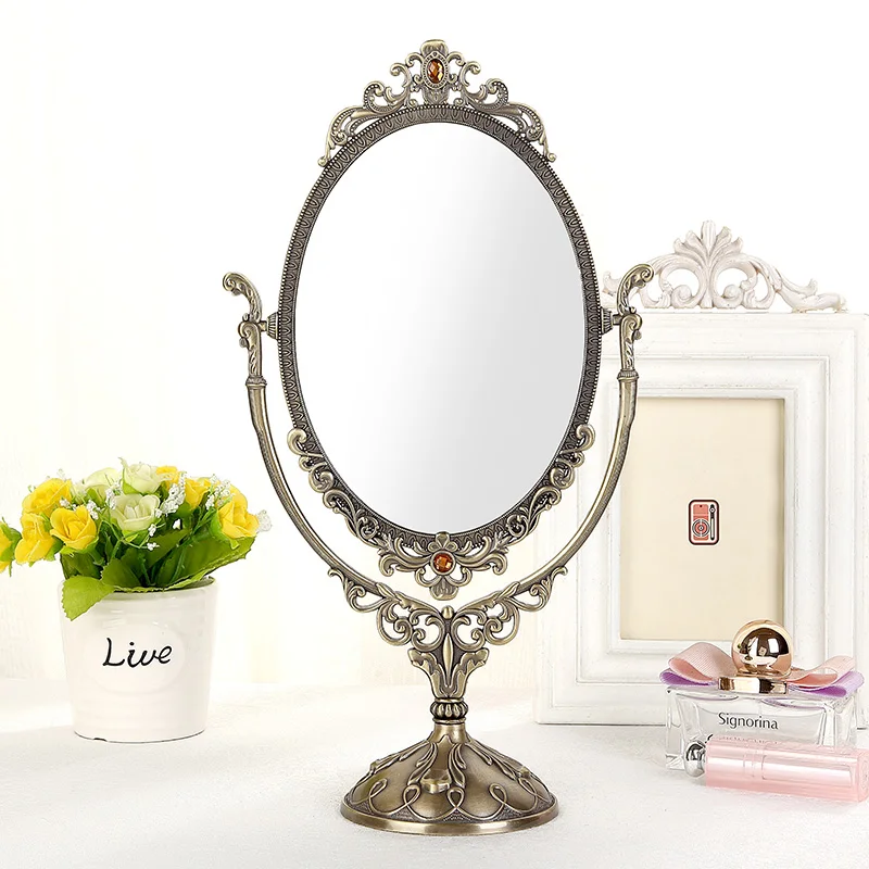 

Europe 7 inch Double Faces Antique Metal Stand Mirror Large Makeup Mirrors For Cute Room Decor Interior Design J04