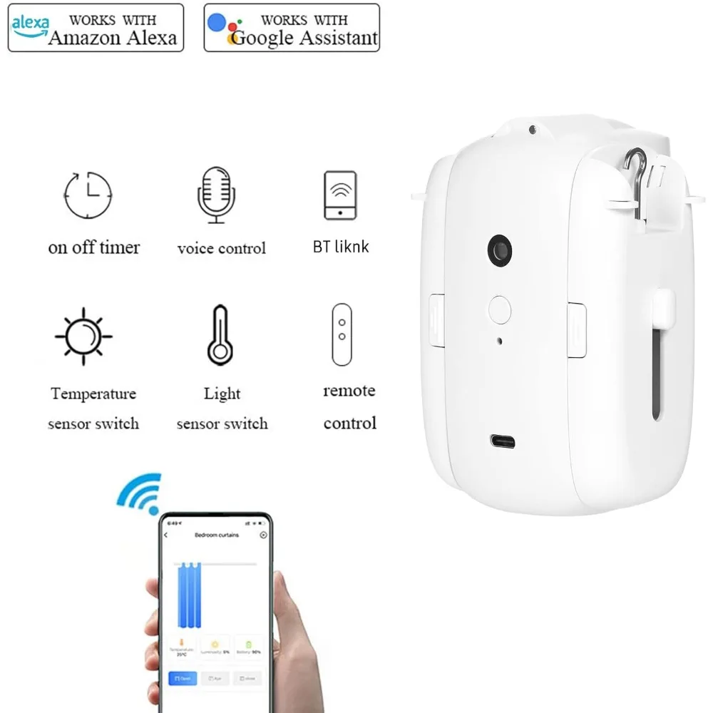 Controlador de cortinas eléctrico inteligente, abridor de varillas con Control de voz, temporizador, Sensor de luz, 2 piezas