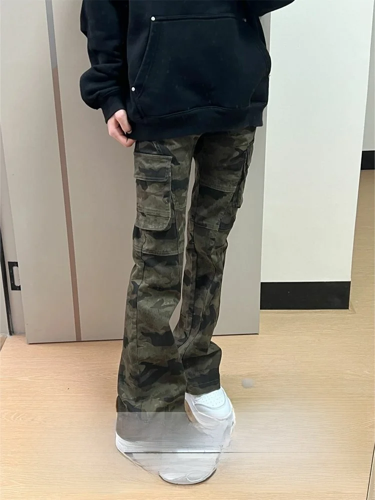 

Джинсы женские с высокой талией, камуфляжные, рабочие, осенне-зимние, американский стиль, облегающие, длинные брюки, дизайн Bell Bot, хит продаж