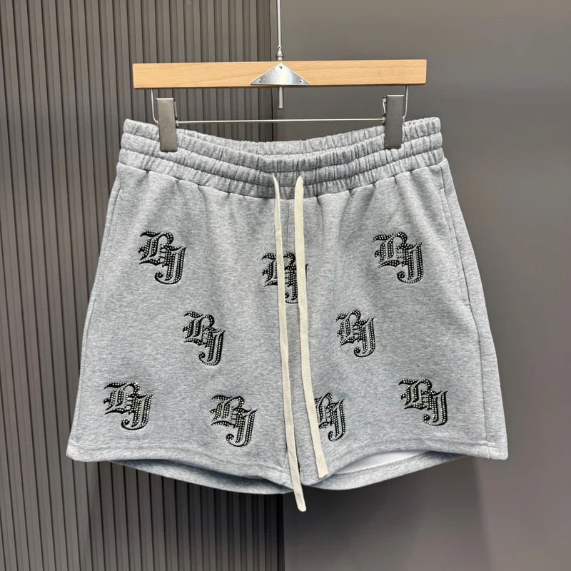 

Trendy Brand Embroidery Colorful Rhinestone Shorts Shortpants Men Women Black Gray Sports Short Pants Beach Holiday Shorts