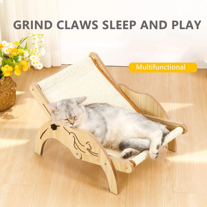 Wooden Cat Scratcher Board Adjustable Cat Recliner Sisal Cat Sleeping Bed Nest Beach Comfort kitten Sofa Cat Accessories