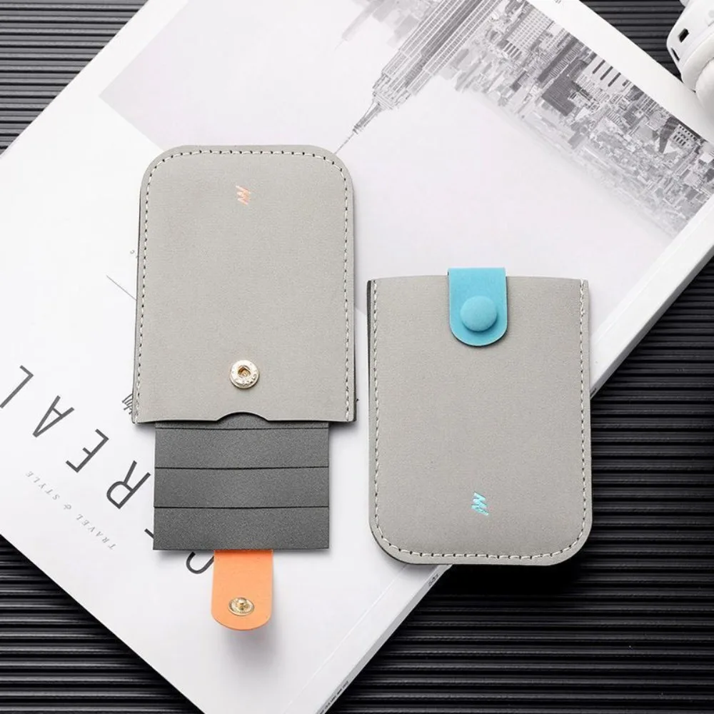 Slim PU Leather Laminated Concealed Card Wallet Pull-out Type 4 Card Pockets ID Card Holder Business Card Case Women