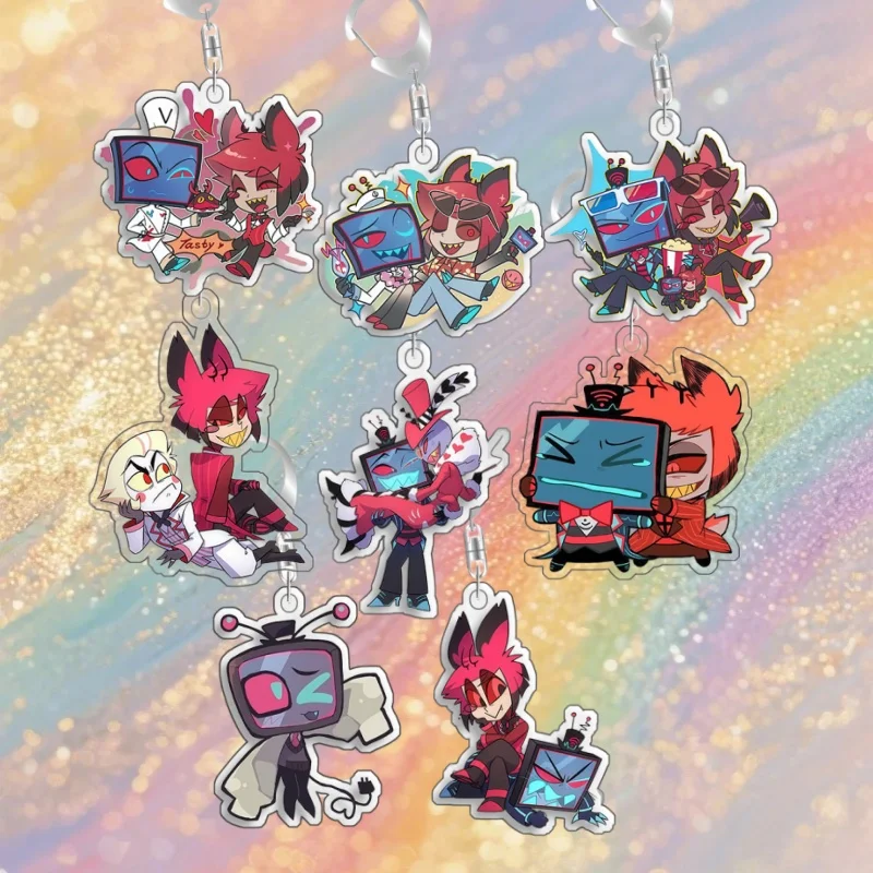Porte-clés pour Hazbin Hotel Alastor Valentino Chef Laziness At Home Vox, Pendentif de sac à dos en acrylique, Décoration, Cadeau pour fans de collection