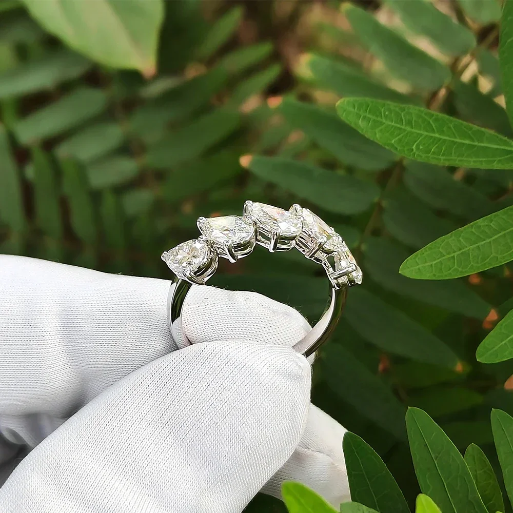 FCGJHW WaterDrop Moissanite Half Eternity Band S925 Sterling Silver for Women 5-Stone Pear Cut Diamond Rings Jewelry GRA 2026