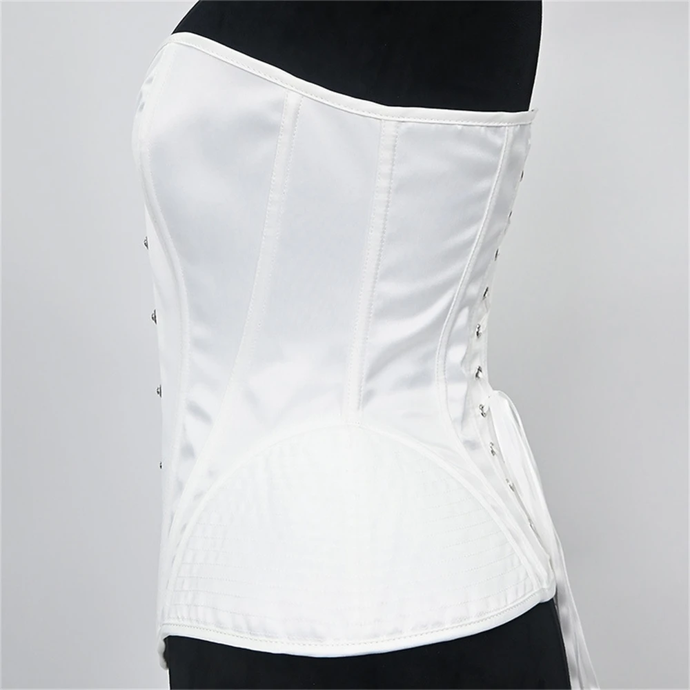 White Satin Overbust Corset Retro Luxury Women Slimming Shaper Fishbone Bodice Sexy Lingerie Strapless Bustier Shapewear Top
