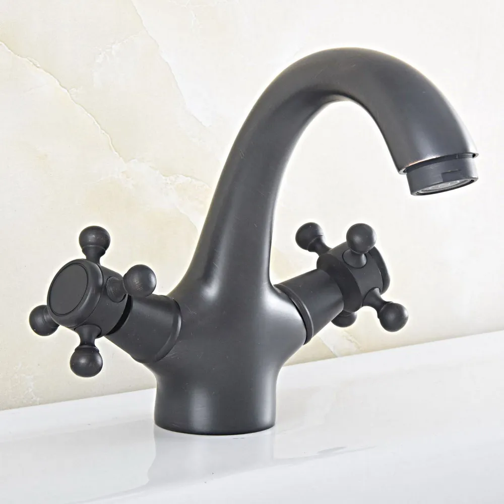 

Oil Rubbed Bronze Washbasin Faucet Dual Handle Single Hole Deck Mounted Bathroom Sink Faucets Lavatory Cold Hot Water Tap Dsf824