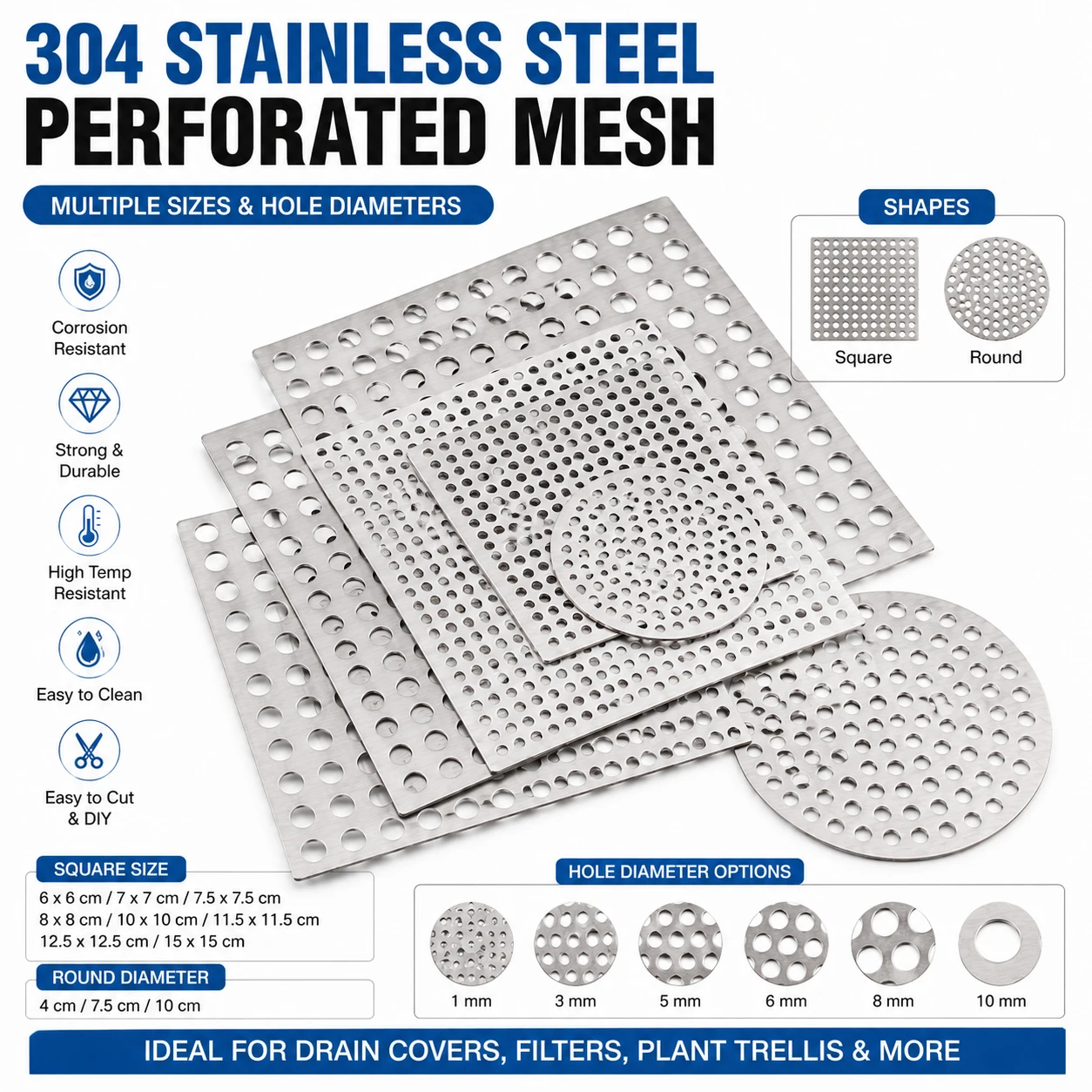1-10Pcs Stainlesss Steel Floor Drain Cover, Shower Hair Catcher Filter Stopper, Kitchen Bathroom Sink Drain Strainer Net