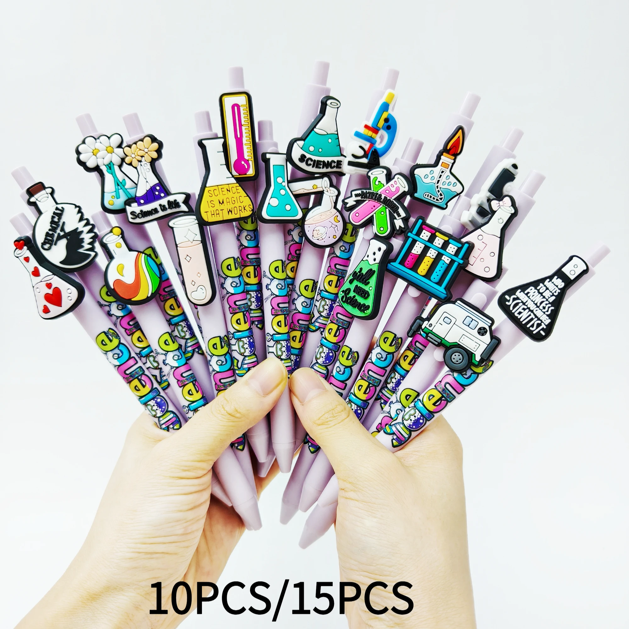 

10pcs/15pcs scientific experiment theme patch ballpoint pen color printing gel pen gift pen office pen