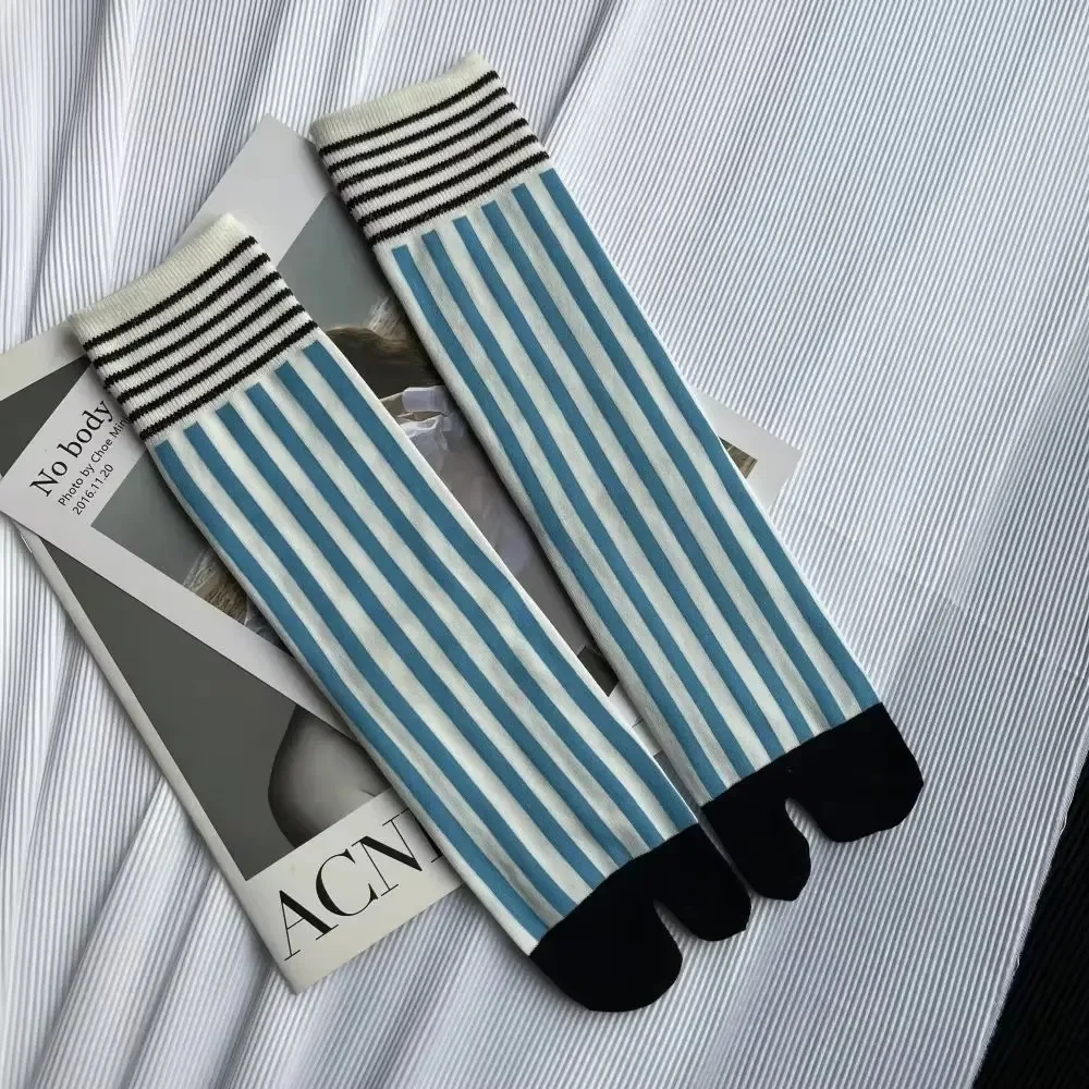 

Retro Colorful Toe Socks Combed Cotton Striped Split Toe Socks Middle Tube Harajuku Japanese Women's Tabi Socks
