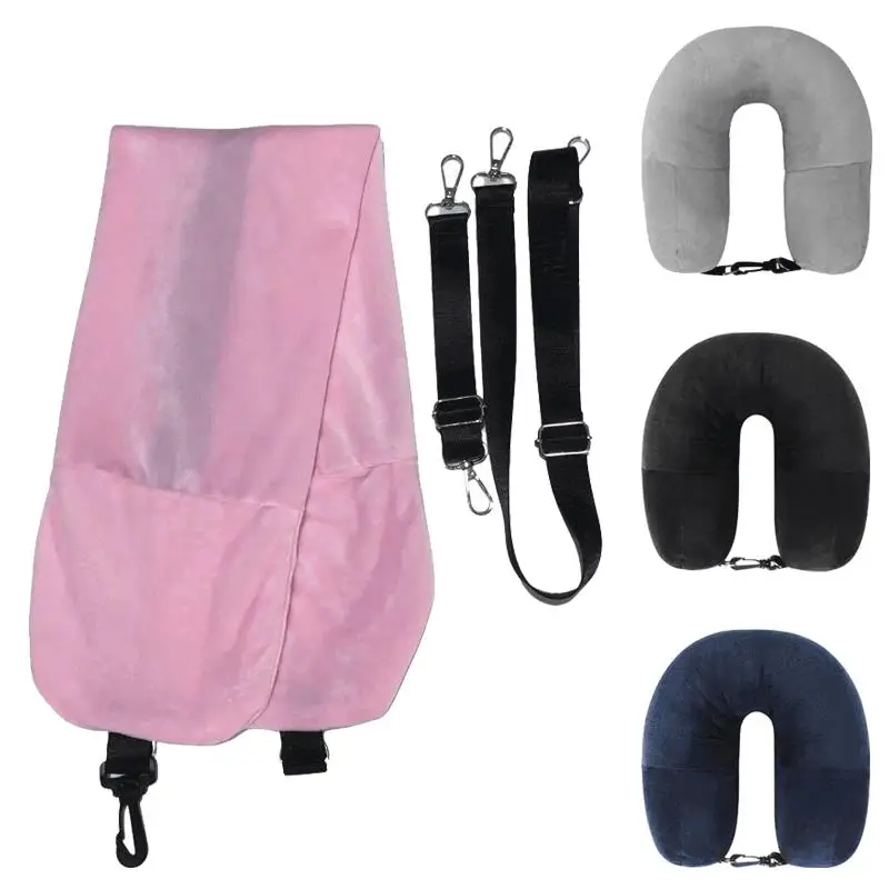 Neck Pillow Travel Pillow Sleeping Pillows Bag with Fillable Cover U Shaped Velvet Pillowcase Storage for Airplane cylinder