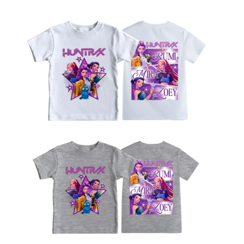 

2pcs Kids Kpop Demon Hunters Children's Short Sleeve T-shirt Cute Kpop Demon Hunters Tiger Harajuku Tshirt for Boys Girls